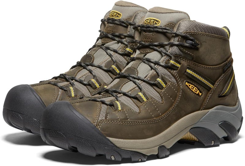 KEEN Men's Targhee II Mid Waterproof Hiking Boot - Black Olive/Yellow - Image 4