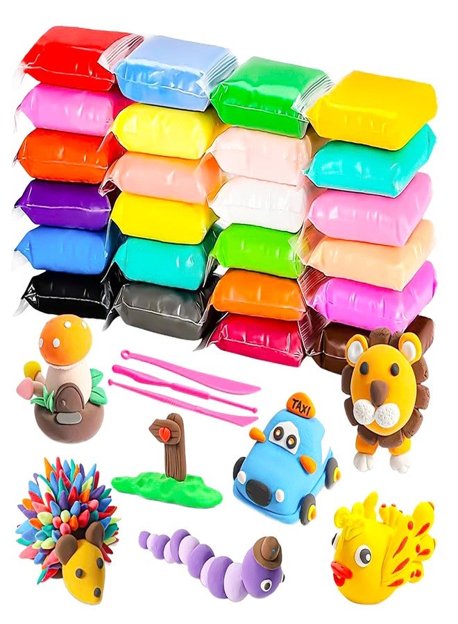 VGRASSP 24 Pcs Air Dry Clay for Kids with 6 Sculpting Tools - Creative Art & Crafts Play Dough Birthday Return Gift for Boys and Girls - Color As Per Stock - Image 1
