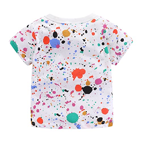 Mud Kingdom Kids Tee Shirts for Toddler Boys Colorful Splatter Dots Short Sleeve Casual Cotton T-Shirts White 2T - Image 2