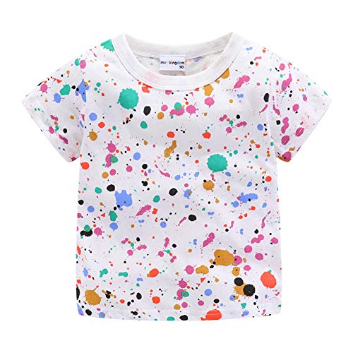 Mud Kingdom Kids Tee Shirts for Toddler Boys Colorful Splatter Dots Short Sleeve Casual Cotton T-Shirts White 2T - Image 1