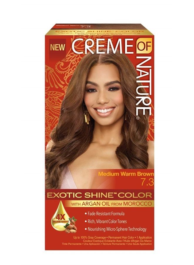 Creme of Nature Exotic Shine Hair Color by Creme of Nature, 7.3 Medium Warm Brown, with Argan Oil from Morocco, 1 Application