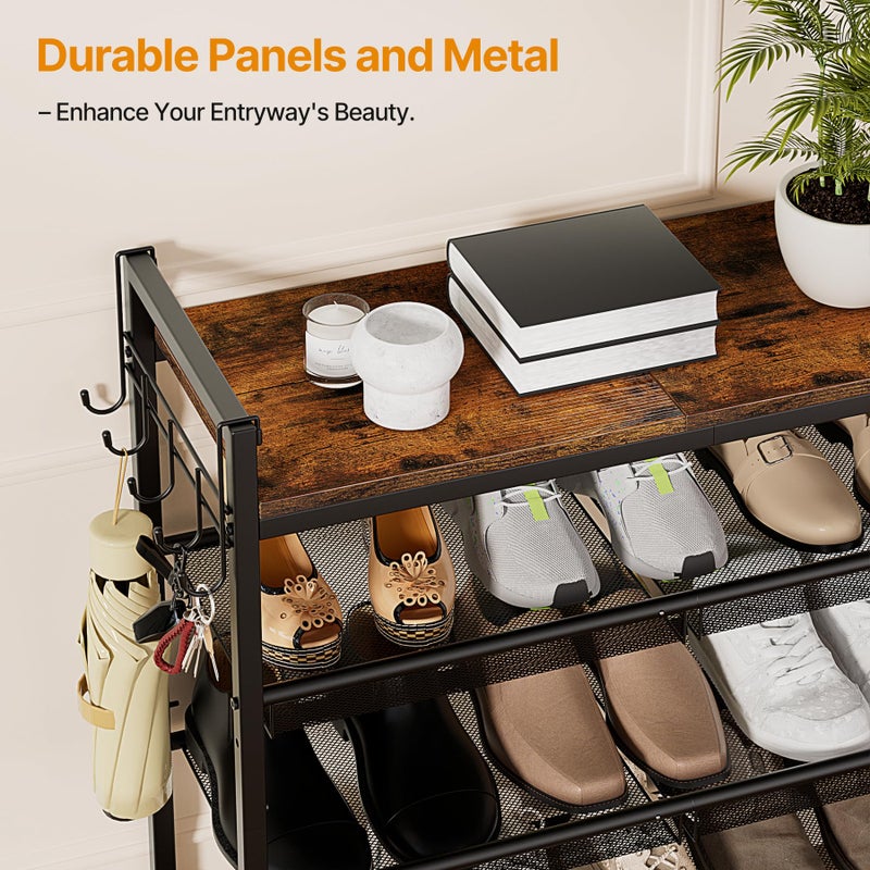 neatevday 4 Tier Shoe Rack, Shoe Rack for Front Door Entrance with Hook, Shoe Organizer with Adjustable Mesh Shelves, Metal Shoe Rack for Entryway, Closet, Bedroom Living Room Garage - Image 5