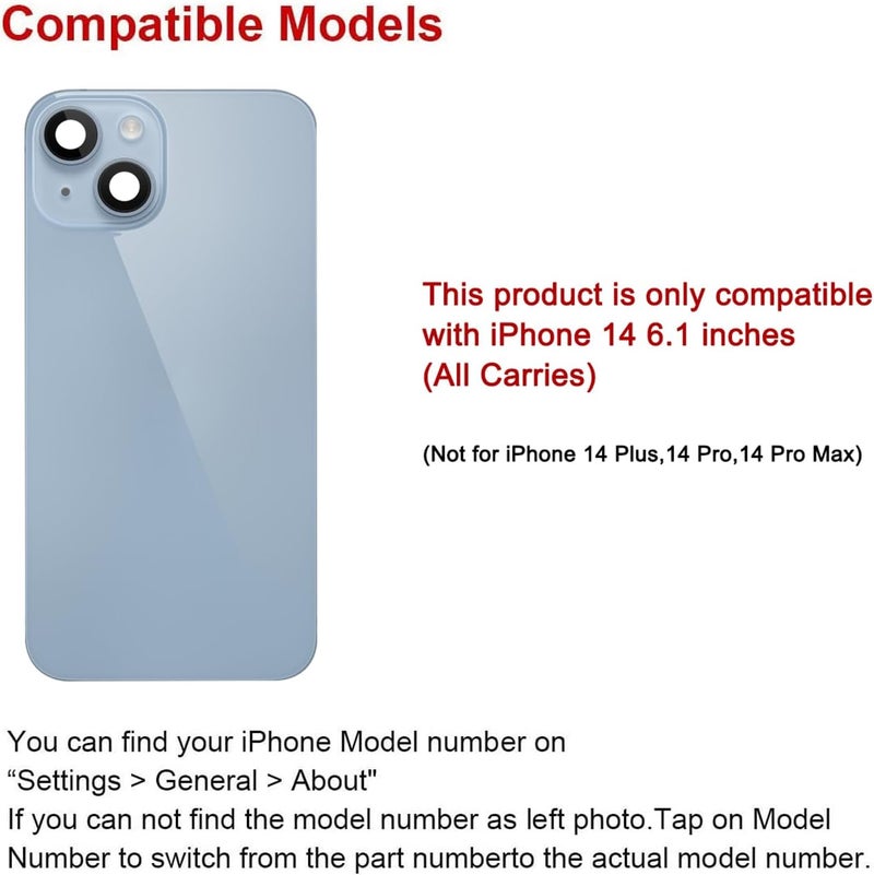 Perzework Rear Back Glass Replacement for iPhone 14 6.1-inches with Reparing Toolkit and All Necessary Parts (Blue) - Image 2