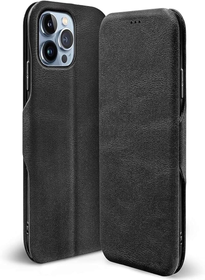Next Next store Compatible with iPhone 13 Pro Max Case, Durable Anti-Scratch Case [Soft Flexible PU Leather] (Black)