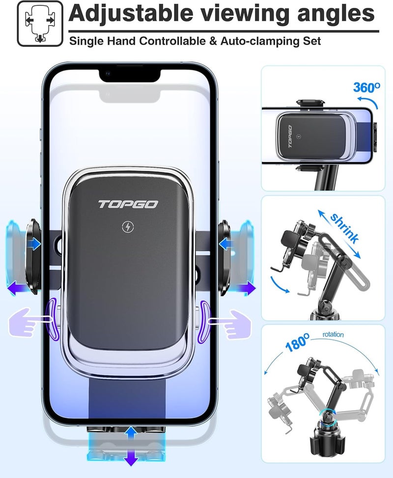 TOPGO [Upgraded] Cup Holder Phone Mount Wireless Charger,Universal Cell Phone Holder Car Charger Wireless-Charger-Cup-Phone-Holder Fast Charging for iPhone11/11 Pro/11 Pro Max, Samsung Galaxy Black - Image 5