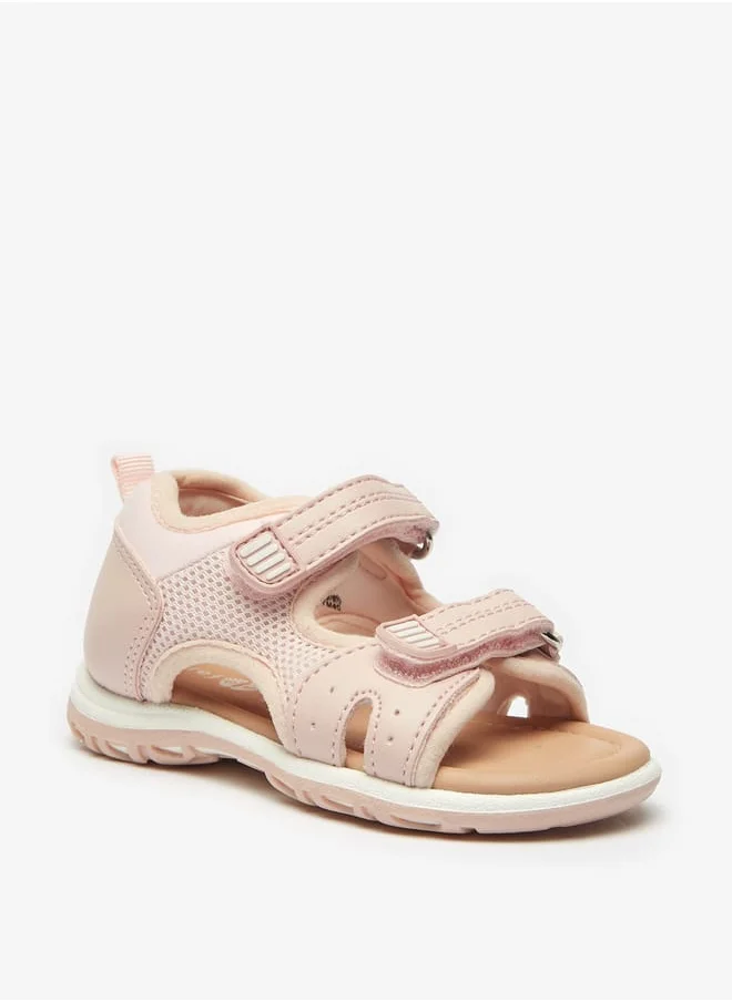 حافي القدمين Girls Textured Strap Sandals with Hook and Loop Closure