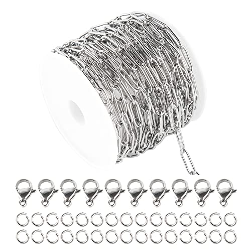 UMAOKANG 164 Feet Silver Jewelry Chain Stainless Steel 4mm Width Oval Paperclip Chain Link Cable Necklace Chains Bulk with Lobster Clasps and Jump Rings for Women Bracelet DIY Jewelry Making - Image 1