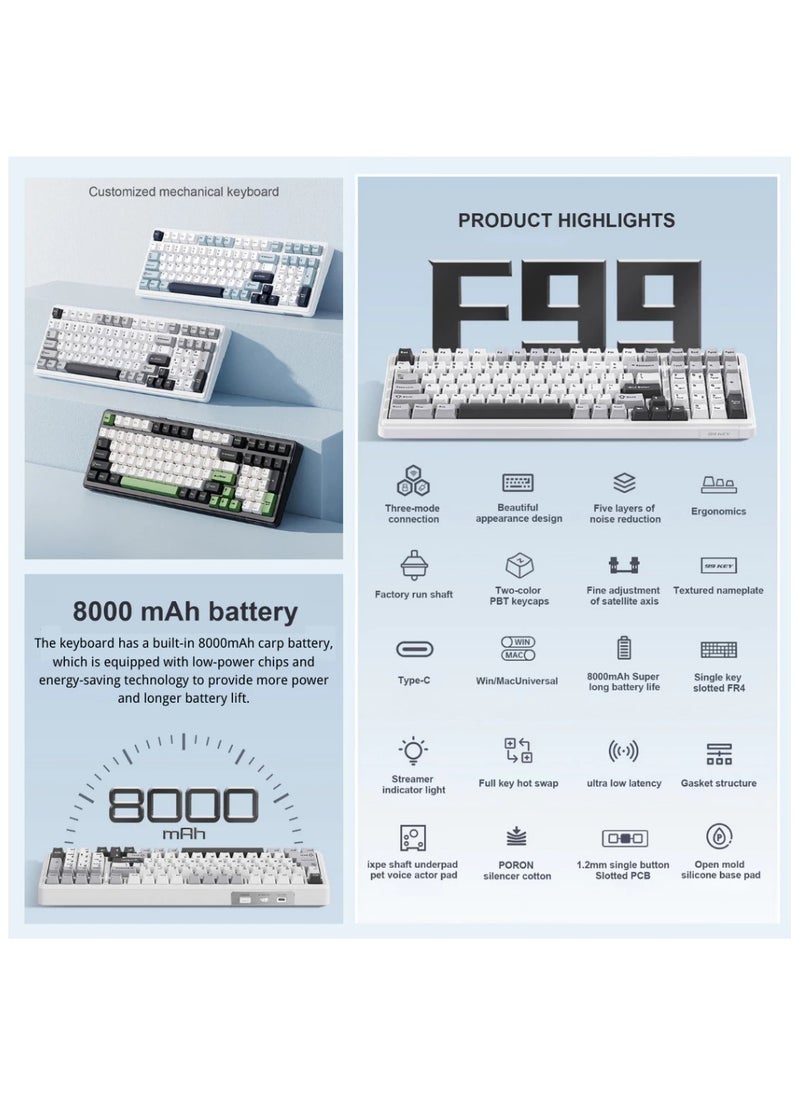 AULA - AULA F99 PRO 96% Mechanical Keyboard BT5.0/USB-C/2.4GHz Wireless Gaming Keyboard with Hot Swap Gasket Custom Keyboard 8000mAH Battery Knob for Win/Mac with RGB Backlight (Blue+Black) - Image 1