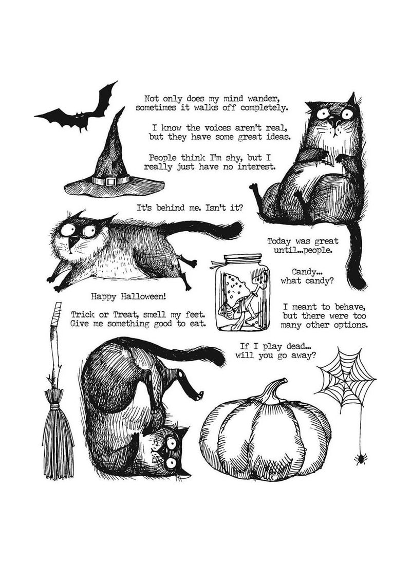 Stampers Anonymous Snarky Cat Halloween  Tim Holtz Cling Mount Stamps  CMS407 