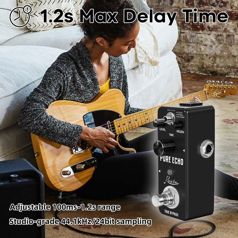 Rowin Digital Delay Guitar Effect Pedal Pure Echo with Clear Normal Reverse Function - Image 1