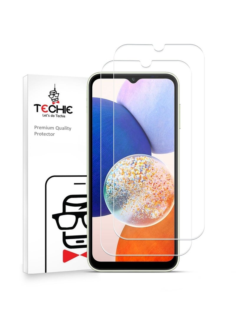 Techie واقي شاشة من الزجاج المقوى عالي الدقة من Techie مكون من قطعتين لهاتف Samsung Galaxy A14 5G مضاد للانعكاس ومضاد للفقاعات وصلابة 9H 0.2 مم وحواف مستديرة وسهلة التركيب - Image 1