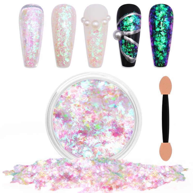 Laza Mermaid Fairytale Chameleon Flakes Nail Glitter Irregular Opal Nail Foil Flakes Chunky Confetti Color-Shift Sequins Iridescent Fairy Dust for Mermaid Nails Design, Nail Decorations for Nail Art - Image 1
