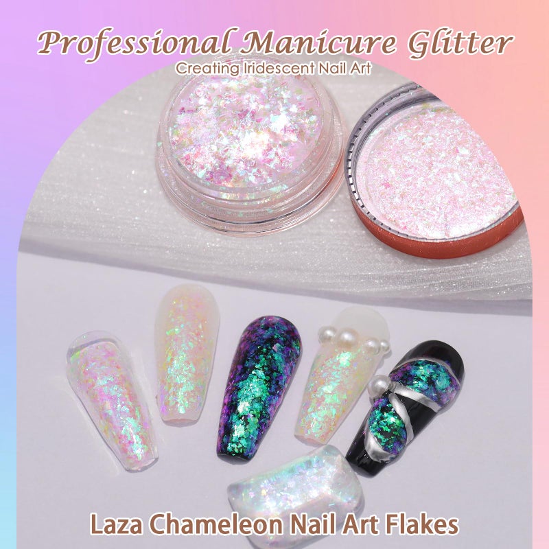 Laza Mermaid Fairytale Chameleon Flakes Nail Glitter Irregular Opal Nail Foil Flakes Chunky Confetti Color-Shift Sequins Iridescent Fairy Dust for Mermaid Nails Design, Nail Decorations for Nail Art - Image 4
