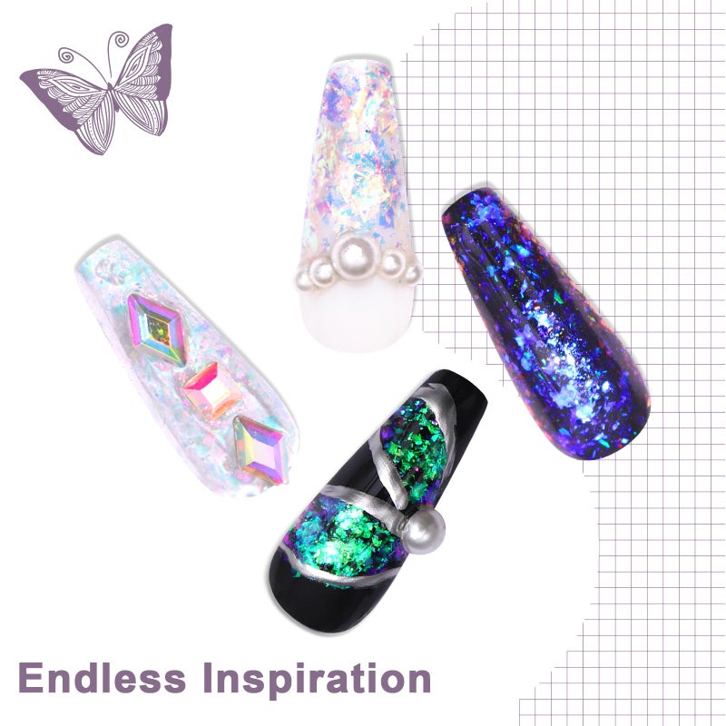 Laza Mermaid Fairytale Chameleon Flakes Nail Glitter Irregular Opal Nail Foil Flakes Chunky Confetti Color-Shift Sequins Iridescent Fairy Dust for Mermaid Nails Design, Nail Decorations for Nail Art - Image 2