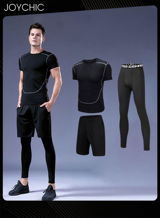 Joychic 3 Piece Men Sportswear Set Quick-drying and Breathable Workout Suits for Sports Fitness Gym Black - Image 1