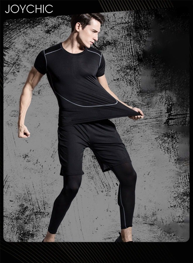 Joychic 3 Piece Men Sportswear Set Quick-drying and Breathable Workout Suits for Sports Fitness Gym Black - Image 2
