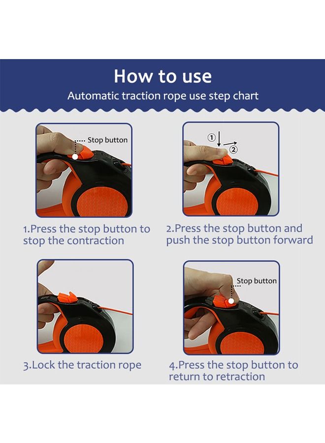 نيو ستايل مقود قابل للسحب للكلاب، مقود قابل للسحب للكلاب مع تأثير عاكس للضوء ليلاً للكلاب الصغيرة والمتوسطة والكبيرة، قفل بزر واحد 360 درجة بدون تشابك (برتقالي، 5 م) - Image 5