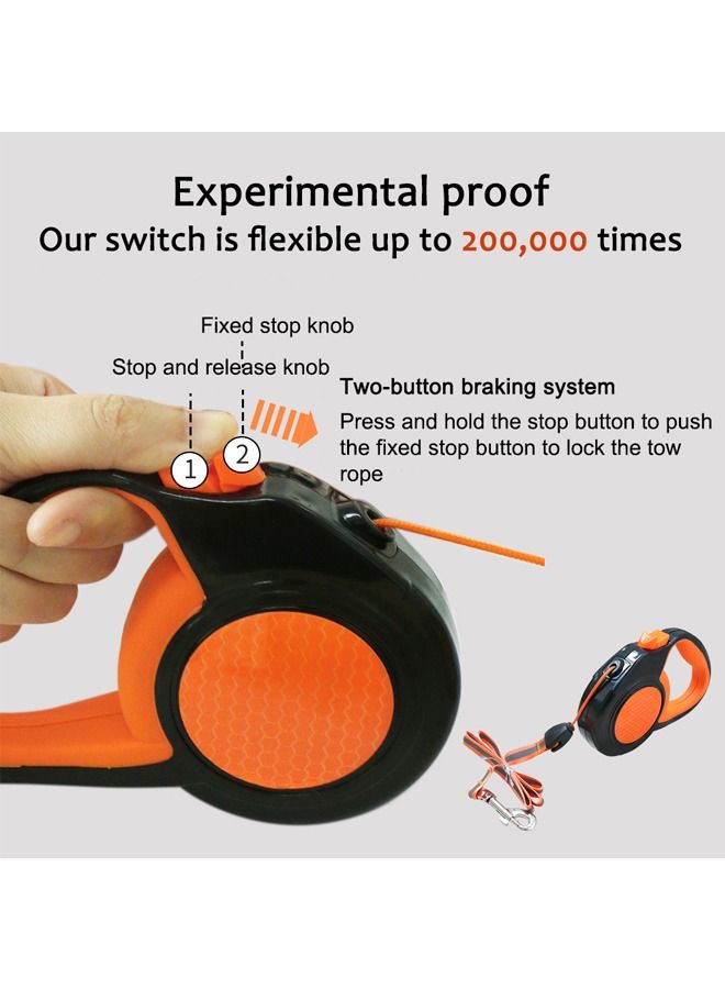 نيو ستايل مقود قابل للسحب للكلاب، مقود قابل للسحب للكلاب مع تأثير عاكس للضوء ليلاً للكلاب الصغيرة والمتوسطة والكبيرة، قفل بزر واحد 360 درجة بدون تشابك (برتقالي، 5 م) - Image 2