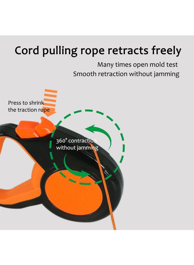 نيو ستايل مقود قابل للسحب للكلاب، مقود قابل للسحب للكلاب مع تأثير عاكس للضوء ليلاً للكلاب الصغيرة والمتوسطة والكبيرة، قفل بزر واحد 360 درجة بدون تشابك (برتقالي، 5 م) - Image 3