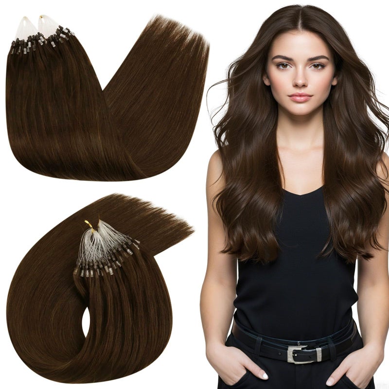 Ugeat Brown Microlink Hair Extensions Short Length 14 Inch Chocolate Brown Micro Loop Human Hair Extensions Micro Bead Style Versatility By Cold Fusion for Travel 50S 50G