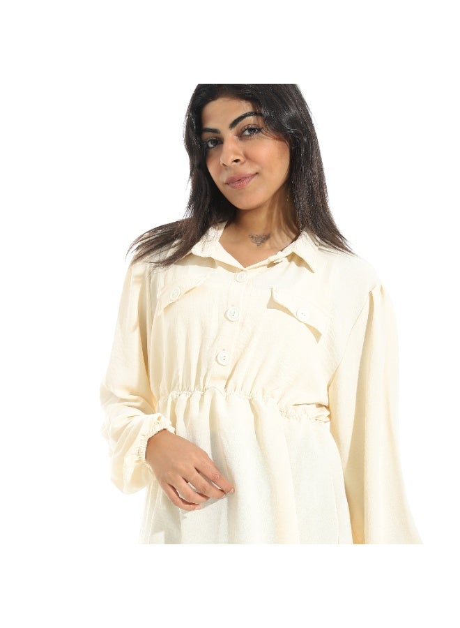 سيزار بلوزه حريمي مزودة باستيك علي الخصر وزراير أمامية - Image 3