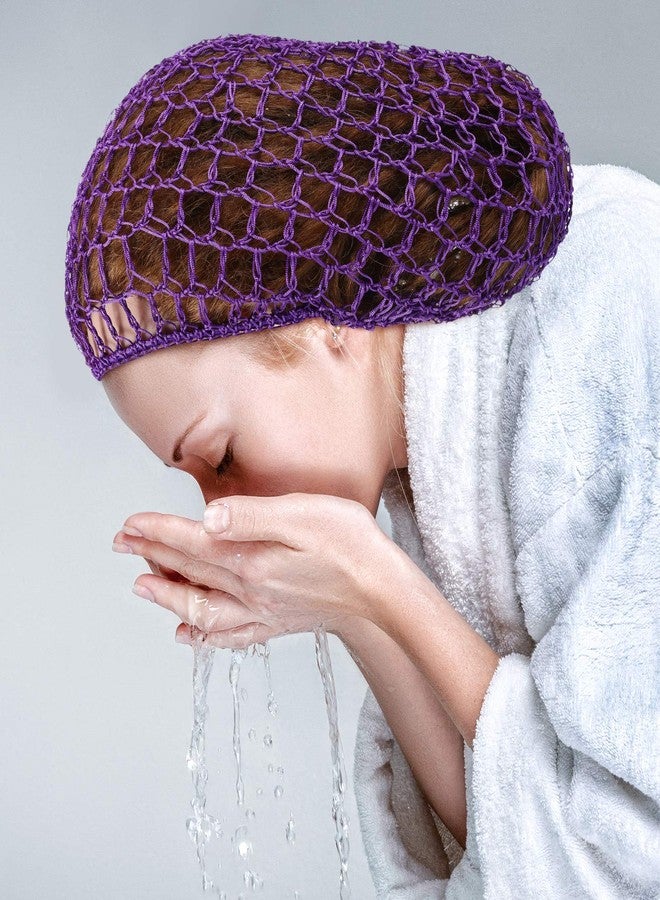 جيوجو شبكة شعر نسائية مكونة من 3 قطع، مصنوعة من قماش رايون كروشيه، قبعة نوم محبوكة (أسود، رمادي، بنفسجي) - Image 5
