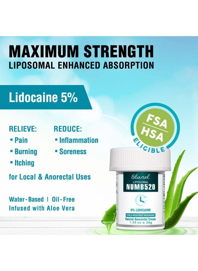 Ebanel 5% Lidocaine Numbing Cream, 2-Pack Pain Relief Burn Itch Numb Cream, Maximum Strength Topical Anesthetic with Allantoin, Vitamin E for Local and Anorectal Uses, Hemorrhoid Treatment - Image 2