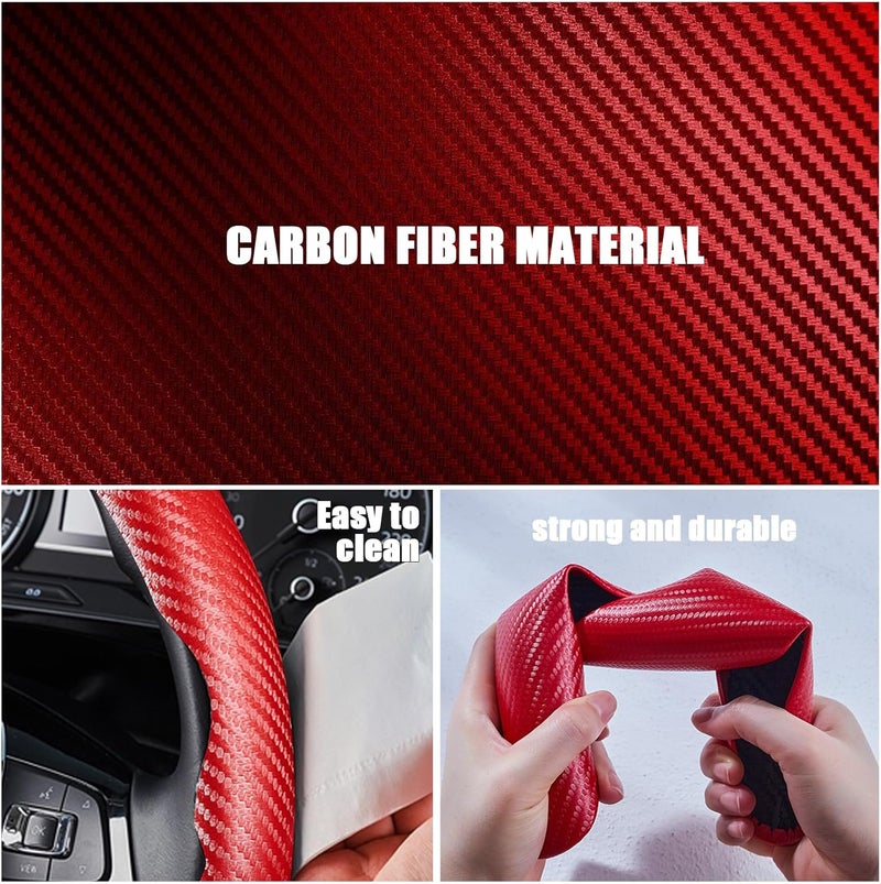 Aimato 2-Piece Carbon Fiber Leather Red Steering Wheel Cover - Image 5