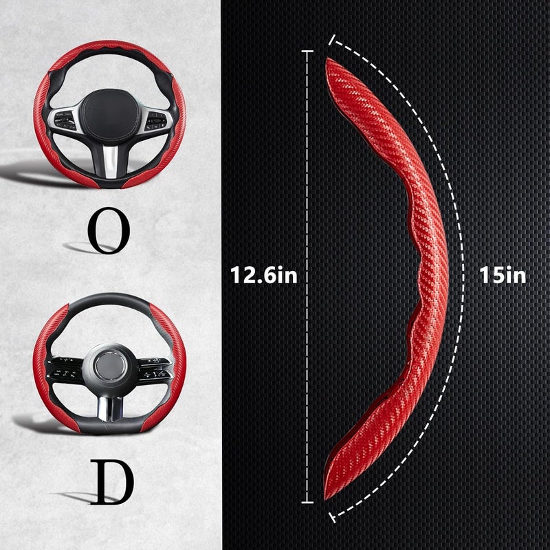 Aimato 2-Piece Carbon Fiber Leather Red Steering Wheel Cover - Image 4