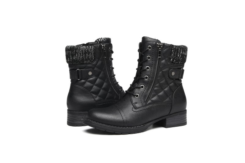 DECARSDZ Women's Fashion Black Ankle Boots Combat Motorcycle Lace Up Booties - Image 1