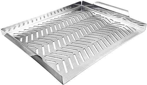 INDIAN DECOR. 311198 Grill Pan, Grill Topper Stainless Steel Charcoal Gas Grill Accessories BBQ Grill Wok with Handles for Vegetables Meat Grill Pans for Outdoor Grilling Cooking - Chrome  - Image 1