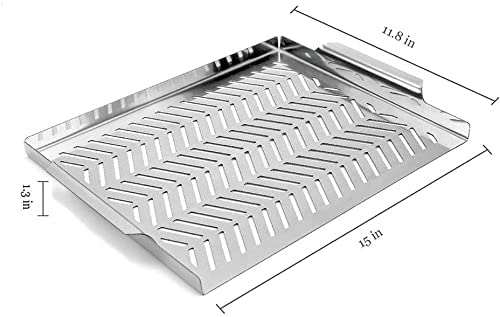 INDIAN DECOR. 311198 Grill Pan, Grill Topper Stainless Steel Charcoal Gas Grill Accessories BBQ Grill Wok with Handles for Vegetables Meat Grill Pans for Outdoor Grilling Cooking - Chrome  - Image 5