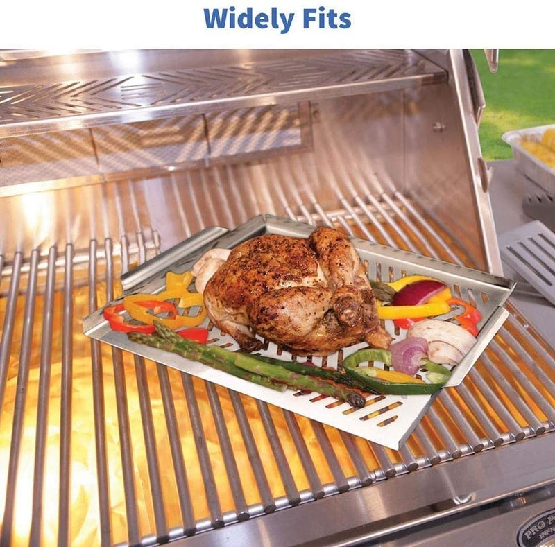 INDIAN DECOR. 311198 Grill Pan, Grill Topper Stainless Steel Charcoal Gas Grill Accessories BBQ Grill Wok with Handles for Vegetables Meat Grill Pans for Outdoor Grilling Cooking - Chrome  - Image 4