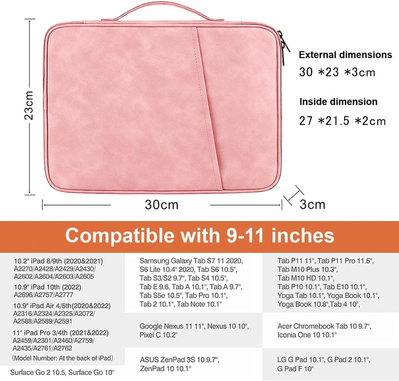 Moca Tablet Sleeve Case for 9.7 iPad /10.9 inch New iPad / 11 inch iPad Pro / 10.2 inch iPad / 10.9" iPad Air, Galaxy Tab A8 10.5" Protective Bag, Fit Apple Smart Keyboard, Black (Pink) - Image 2