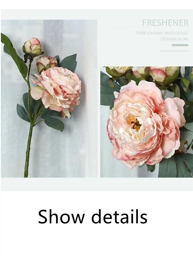 Kutis 6-Piece Artificial Peonies 3 Head Silk Peony Fake Flower Pink/Green 64 cm - Image 3