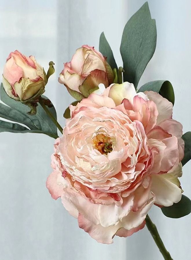 Kutis 6-Piece Artificial Peonies 3 Head Silk Peony Fake Flower Pink/Green 64 cm - Image 2
