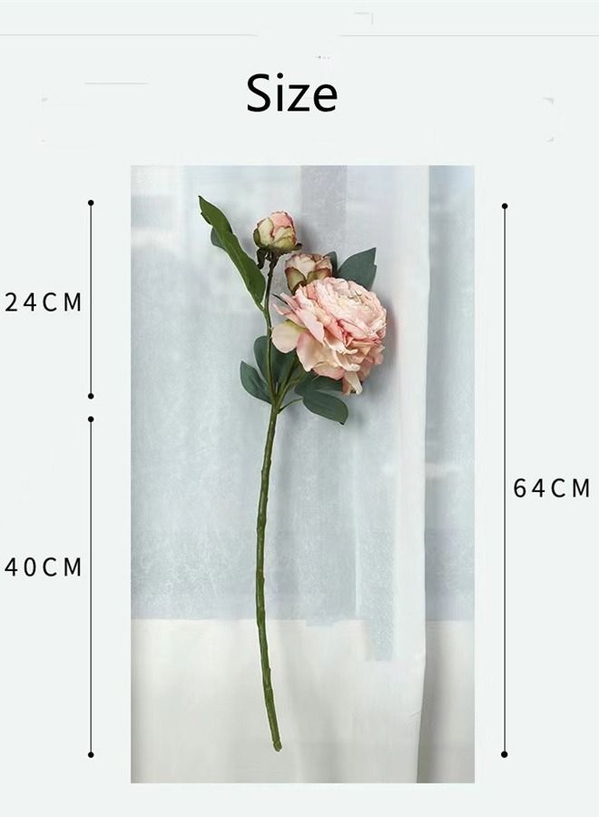 Kutis 6-Piece Artificial Peonies 3 Head Silk Peony Fake Flower Pink/Green 64 cm - Image 4