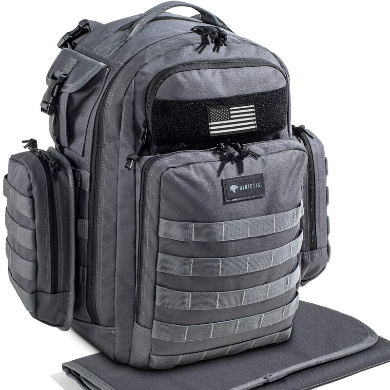 Dad Diaper Bag Mens Diaper Bag Backpack with Diaper Changing Mat Military Diaper Backpack with Molle Webbing Waterproof Pouch Baby Wipes pocket Insulated Bottle Pockets Dark Grey