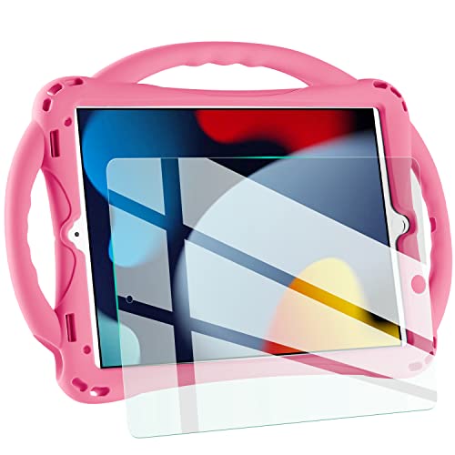 TopEsct Kids Case for iPad 10.2 inch - Shockproof Silicone Cover with Tempered Glass Screen Protector and Strap - Compatible with iPad 9th/8th/7th Gen (2021)" (Pink) - Image 1