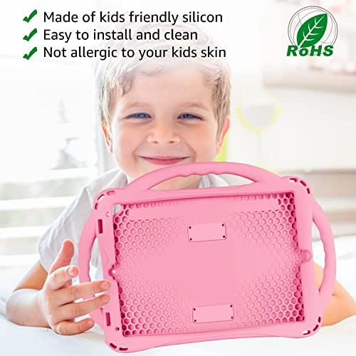 TopEsct Kids Case for iPad 10.2 inch - Shockproof Silicone Cover with Tempered Glass Screen Protector and Strap - Compatible with iPad 9th/8th/7th Gen (2021)" (Pink) - Image 3