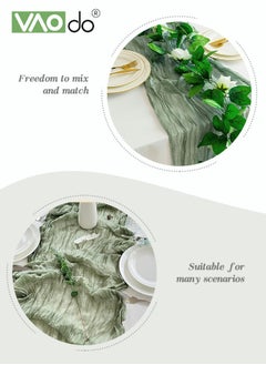 VAOdo Translucent Table Runner Chessian Tablecloth for Wedding Reception Bridal Shower Party Decoration Table Centerpiece 90*340CM Green  - Image 5
