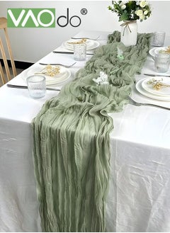 VAOdo Translucent Table Runner Chessian Tablecloth for Wedding Reception Bridal Shower Party Decoration Table Centerpiece 90*340CM Green  - Image 1