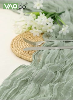 VAOdo Translucent Table Runner Chessian Tablecloth for Wedding Reception Bridal Shower Party Decoration Table Centerpiece 90*340CM Green  - Image 3