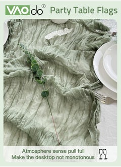 VAOdo Translucent Table Runner Chessian Tablecloth for Wedding Reception Bridal Shower Party Decoration Table Centerpiece 90*340CM Green  - Image 2