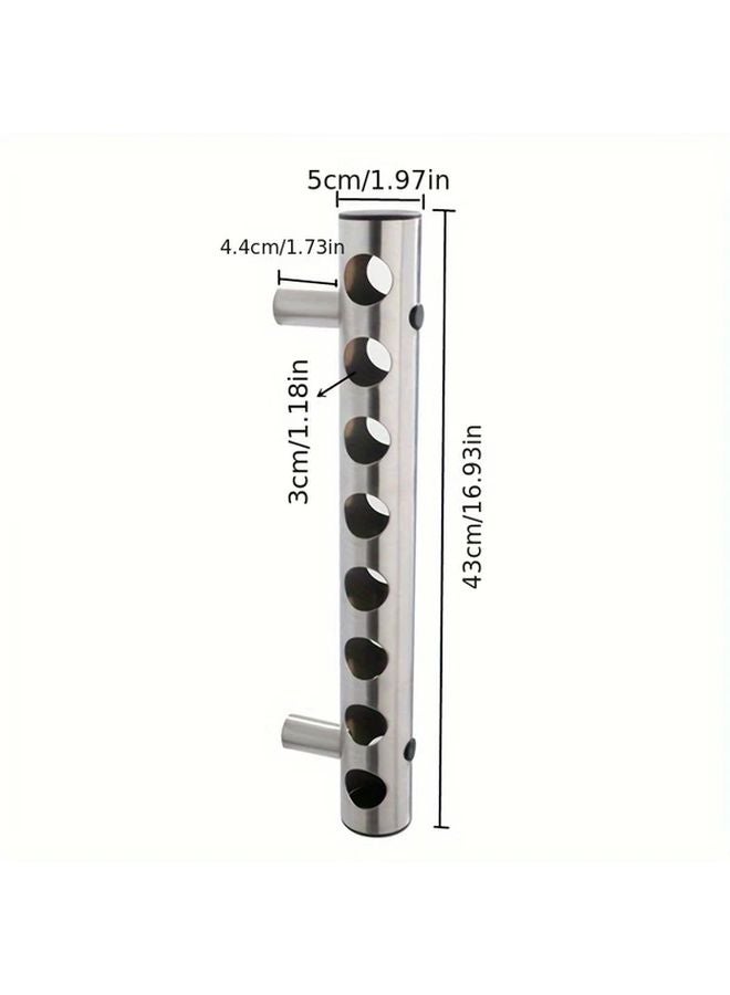 8 Hole Stainless Steel Wall Mounted Wine Rack Minimalist Kitchen Dining Room Display - Image 3