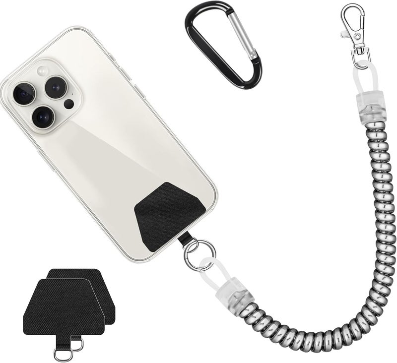 Doormoon Phone Lanyard Tether with Patch, Stretchy iPhone Lanyard Anti Theft Phone Strap for Anti-drop Outdoor Skiing Hiking Climbing Cycling Compatible for iPhone Most Smartphones, 1 Pack Silver - Image 1