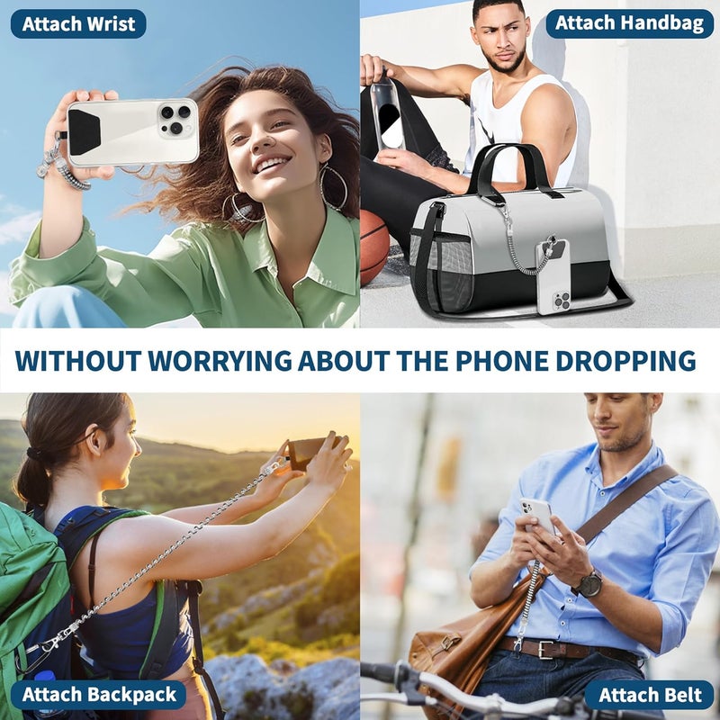Doormoon Phone Lanyard Tether with Patch, Stretchy iPhone Lanyard Anti Theft Phone Strap for Anti-drop Outdoor Skiing Hiking Climbing Cycling Compatible for iPhone Most Smartphones, 1 Pack Silver - Image 2