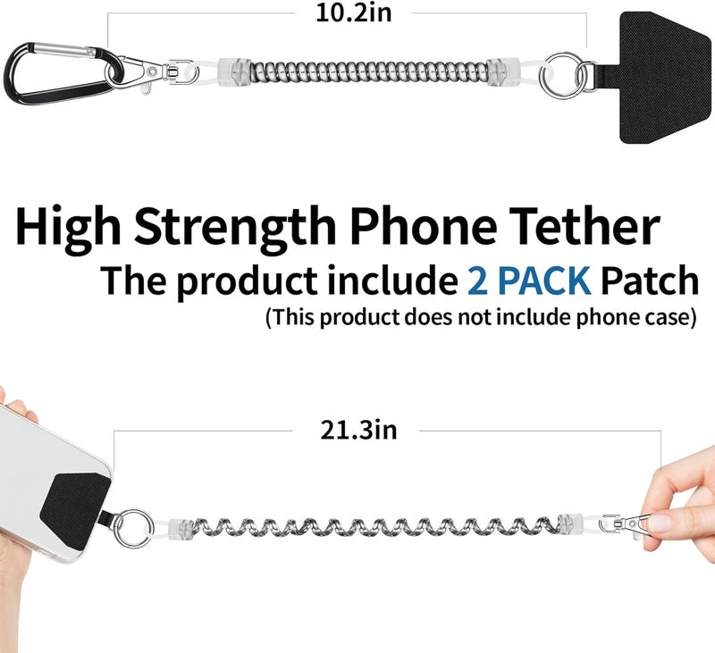 Doormoon Phone Lanyard Tether with Patch, Stretchy iPhone Lanyard Anti Theft Phone Strap for Anti-drop Outdoor Skiing Hiking Climbing Cycling Compatible for iPhone Most Smartphones, 1 Pack Silver - Image 3