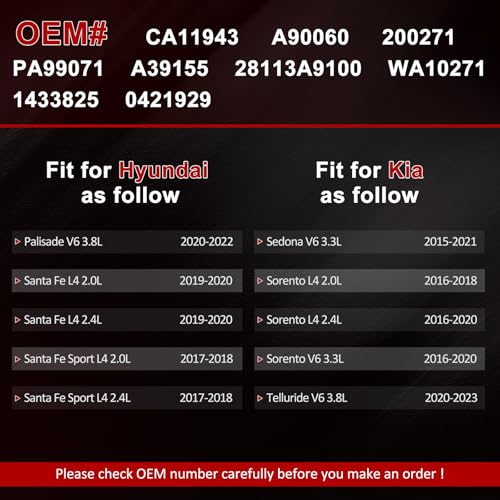 Hsbhlsnx CA11943 Engine Air Filter for Hyundai Palisade 2020-2022 Santa Fe Kia Sedona 2015-2021 Sorento 2016-2020 Telluride 2020-2023 28113A9100 - Image 2