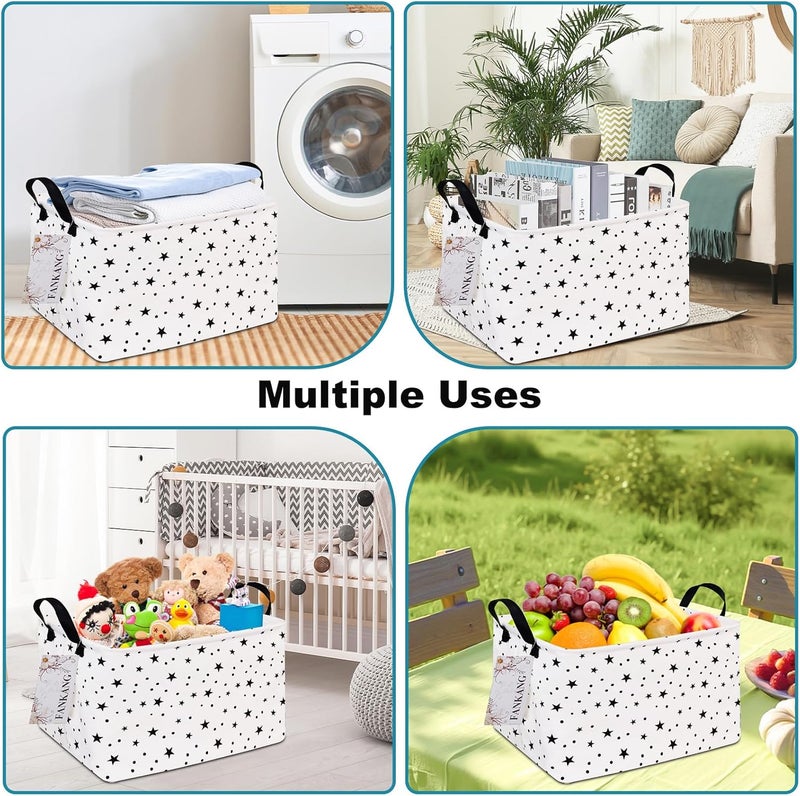 FANKANG Storage Basket,Nursery Hamper Canvas Laundry Basket Foldable with Waterproof PE Coating Storage, Office, Bedroom, Clothes,Toys (Rec-Star) - Image 5